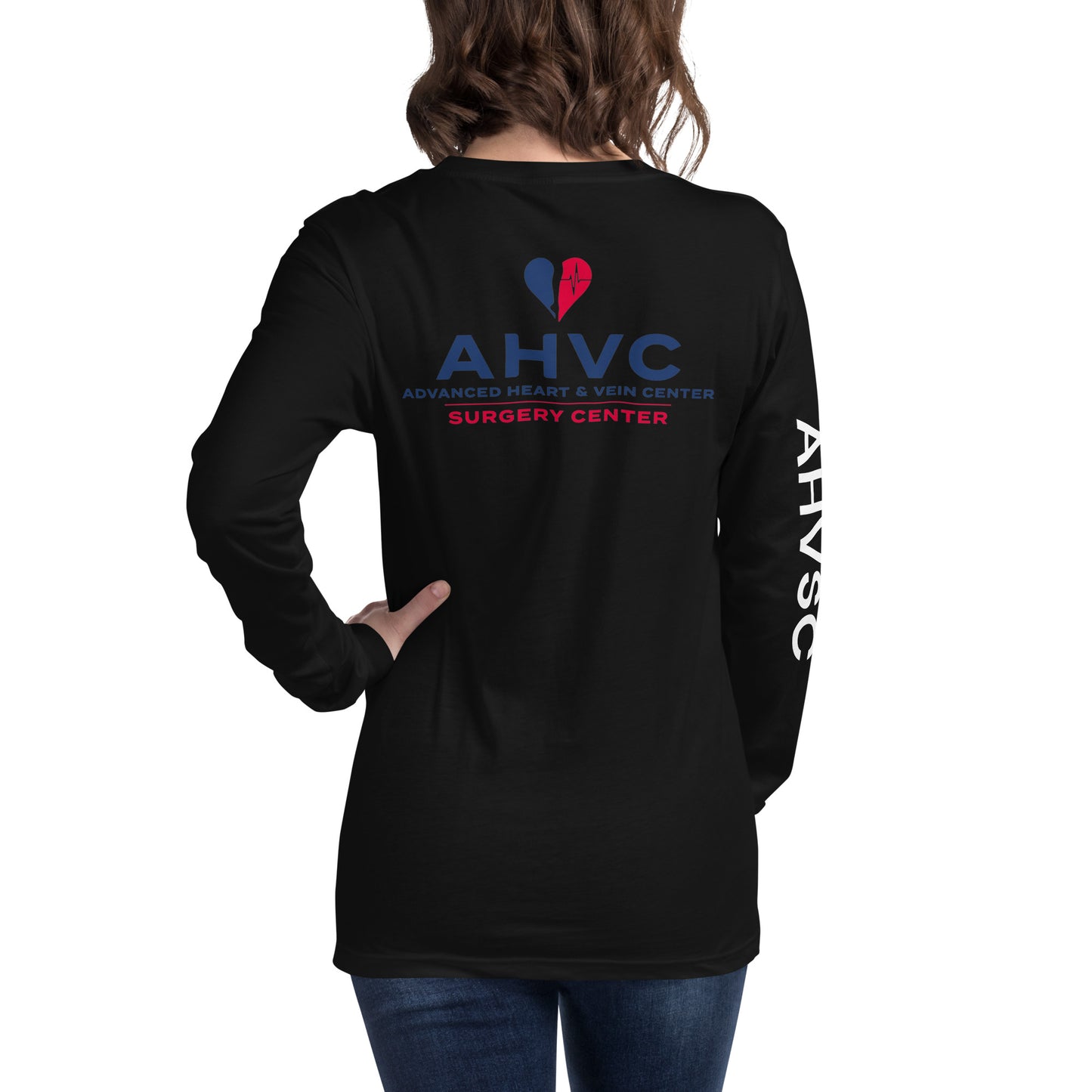 AHVC Surgery Center Personalized Unisex Long Sleeve Tee Front, Back, and Right Sleeve (Black & Dark Grey) ***Do not order this listing, this is sample only***