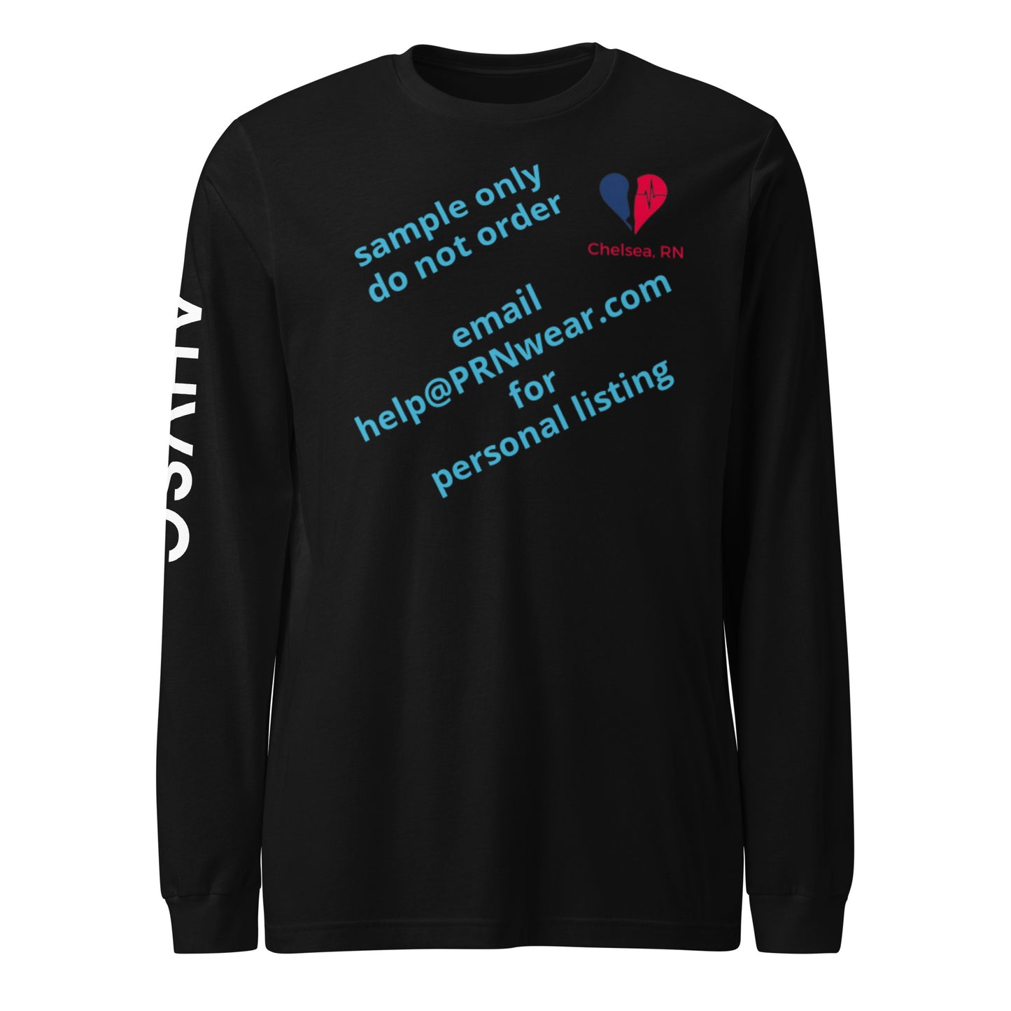 AHVC Surgery Center Personalized Unisex Long Sleeve Tee Front, Back, and Right Sleeve (Black & Dark Grey) ***Do not order this listing, this is sample only***