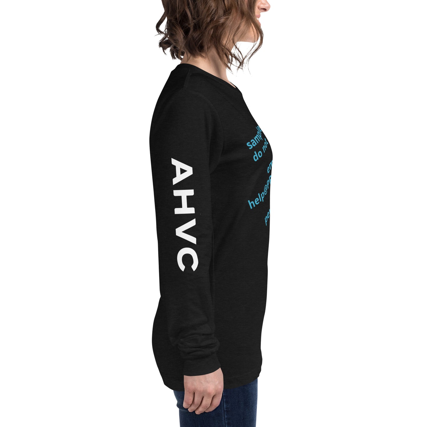 AHVC Personalized Unisex Long Sleeve Tee Front, Back, and Right Sleeve (Black & Dark Grey) ***DO NOT order this listing, this is sample only***