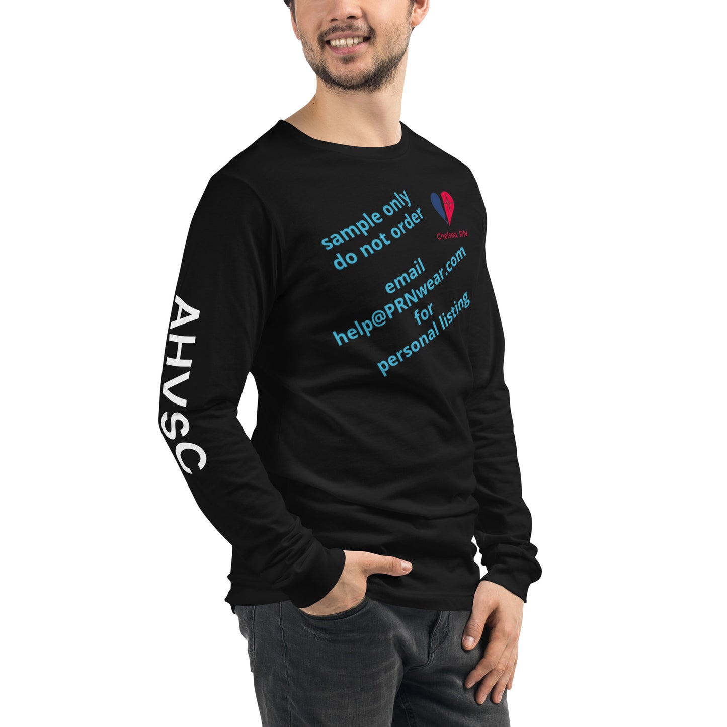 AHVC Surgery Center Personalized Unisex Long Sleeve Tee Front, Back, and Right Sleeve (Black & Dark Grey) ***Do not order this listing, this is sample only***