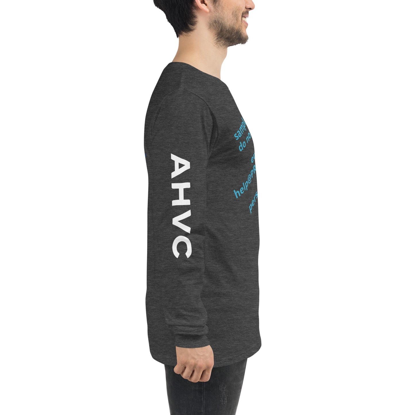 AHVC Personalized Unisex Long Sleeve Tee Front, Back, and Right Sleeve (Black & Dark Grey) ***DO NOT order this listing, this is sample only***