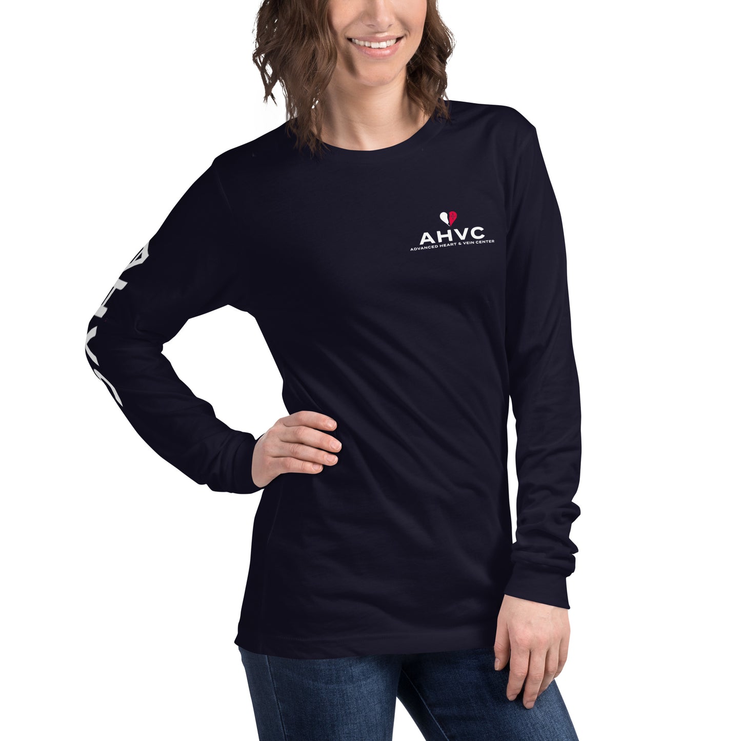 AHVC Unisex Long Sleeve Tee Left Chest and Right Sleeve (Black & Navy)