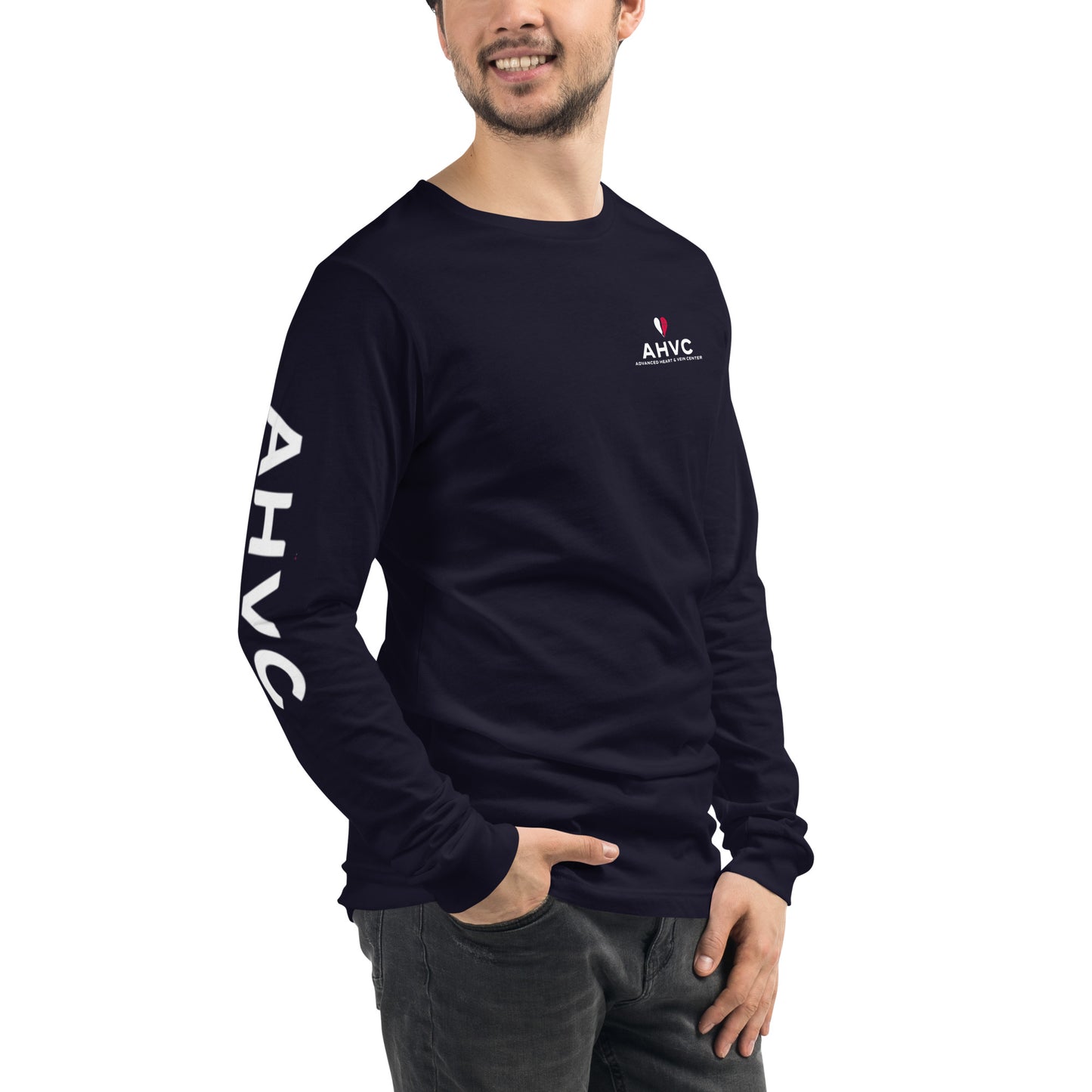 AHVC Unisex Long Sleeve Tee Left Chest and Right Sleeve (Black & Navy)