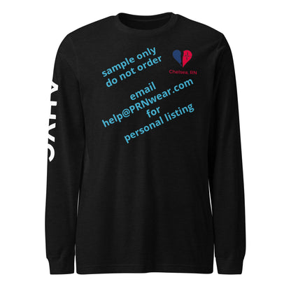 AHVC Personalized Unisex Long Sleeve Tee Front, Back, and Right Sleeve (Black & Dark Grey) ***DO NOT order this listing, this is sample only***