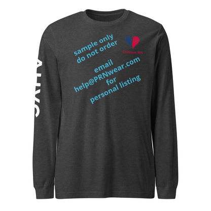 AHVC Personalized Unisex Long Sleeve Tee Front, Back, and Right Sleeve (Black & Dark Grey) ***DO NOT order this listing, this is sample only***