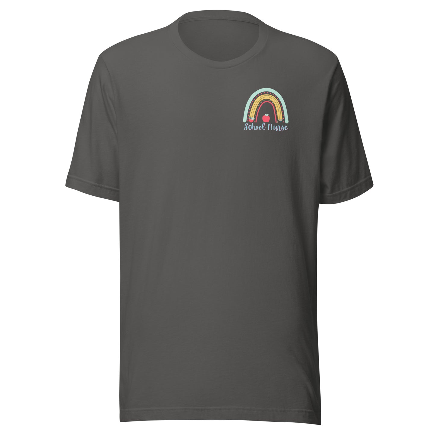 School Nurse Blue Rainbow Left Chest t-shirt