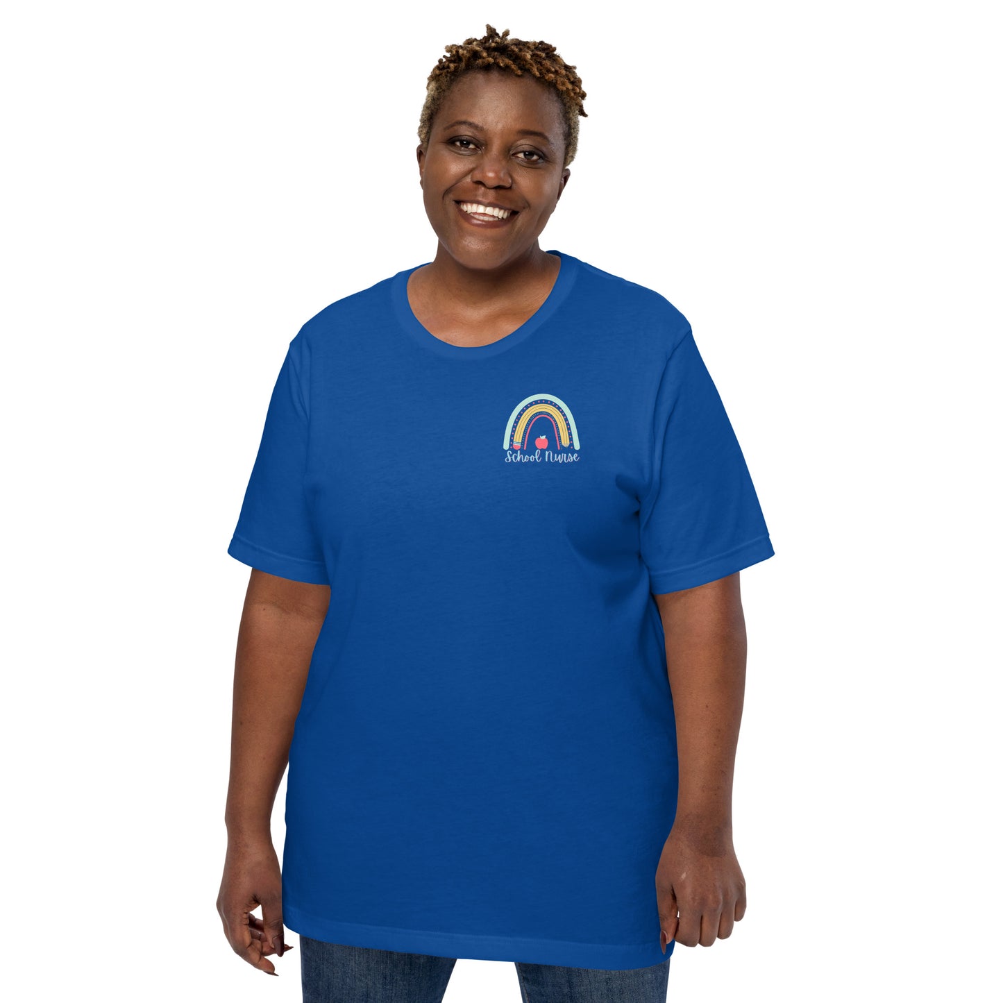 School Nurse Blue Rainbow Left Chest t-shirt